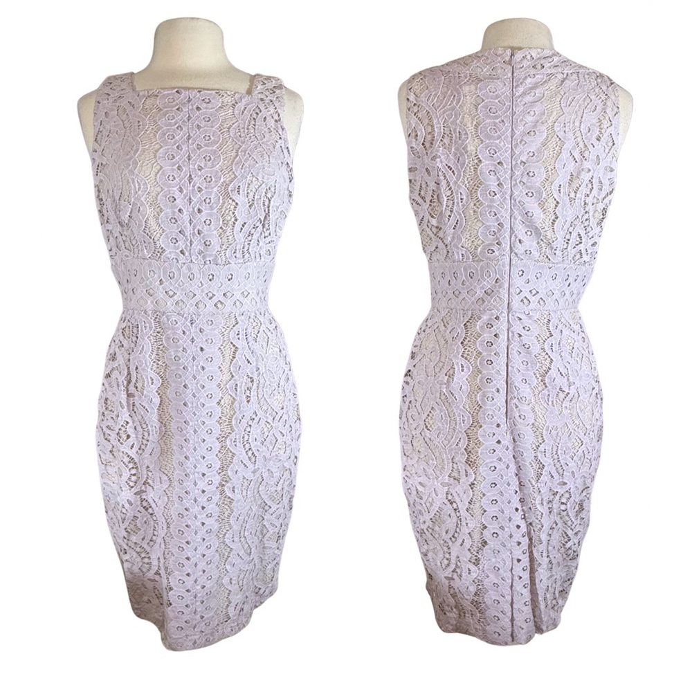 Antonio Melani Sz 10 Lace Overlay Dress Light Mauve Purple Square Neck Flower